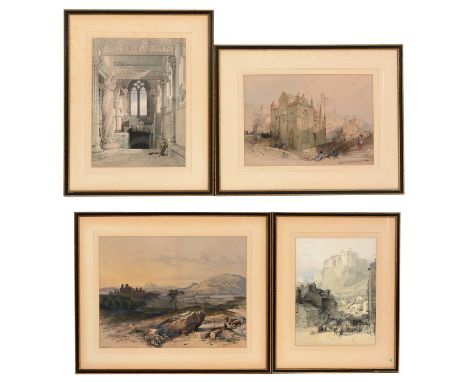 A group of four Edinburgh related prints: comprising; After David Roberts - "Craigmillar Castle", inscribed, lithograph, 37 x