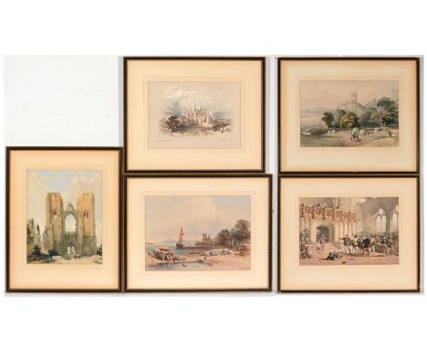 After David Roberts - "Melrose Abbey from the East", inscribed, lithograph, 24 x 34cms; British School, 19th Century - Abbey 