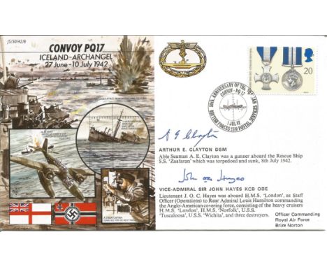 Convoy PQ17 official double signed Royal Air Force cover JS/50/42/8. Signed by Arthur E Clayton DSM and Vice Admiral Sir John