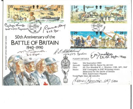 Multiple signed 50th ann BOB cover signed by E Donaldson 151 sqn, A Vrana 312 sqn, R Whitehead 151 sqn, C Brown 245 sqn, R Ha