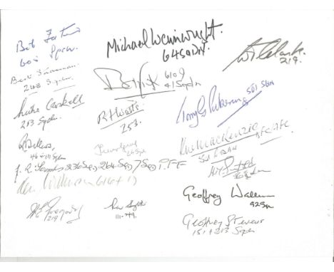 22 BOB pilots signed Memorial Capel greetings card, signed inside by K Hollowell 25 sqn, H Smith 235 sqn, R James 29 sqn, K S