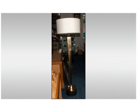 Modern Gold Tone Standard Lamp Of Square Tapering Form On A Raised Circular Base, Overall Height Including Shade 65 Inches