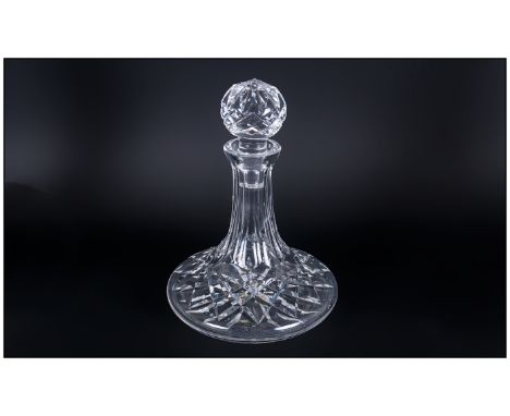 Waterford - Quality Cut Crystal Small Ships Decanter ' Lismore ' Pattern, with Early Waterford Label. 8 Inches High. Excellen