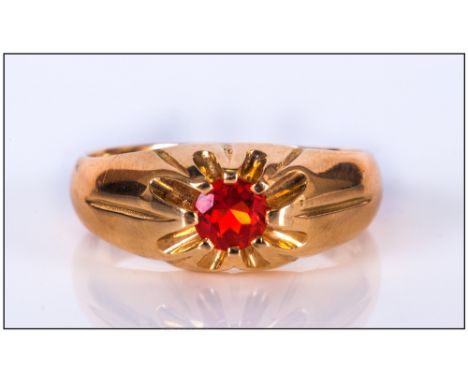 18ct Gold Set Single Stone Fire Opal Ring, Gypsy Setting, Fully hallmarked. 9 grams