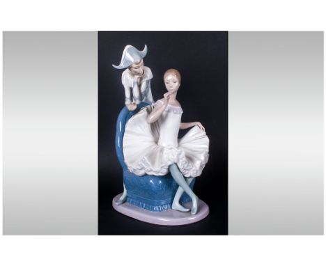 Nao by Lladro Special Edition Large Figure ' A Dream Come True ' Harlequin and Ballet Dancer. Model Num.384. Mint Condition, 
