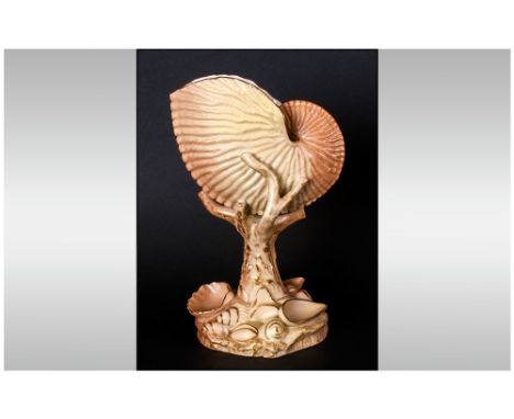 Royal Worcester Blush Ivory ' Nautilus Shell ' Vase. Date 1902, Stands 7 Inches. 