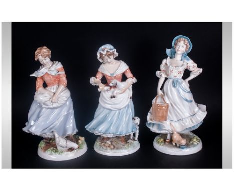 Royal Worcester Ltd and Numbered Edition Figurines ' Old Country Ways ' Collection. 1/ A Farmers Wife - Num 3072. 2/ The Milk