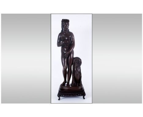 Adolf Dressler 1814-1868 Very Fine Bronze Figure Of A Classical Naked Woman In A Standing Position. Her discarded robe draped