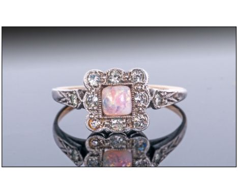 Antique 9ct Gold & Silver Paste Set & Opal Set Dress Ring, Marked 9ct gold & silver.