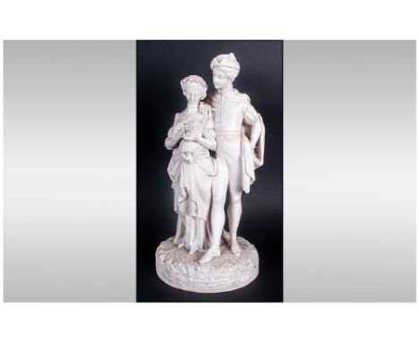 W.H. Kerr and Co, Porcelain Works, Worcester, Parian Group Of Faust And Marguerite, After W B Kirk, modelled with Faust stand