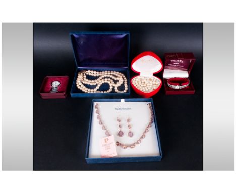 Mixed Lot Of Costume Jewellery, Comprising Pearl Necklace And Earrings, 3 Strand Necklace, Nurses Watch, Ladies Rotary Wristw