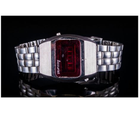 Vintage 1970's LED Accurist  Stainless Steel Gents Wristwatch. 