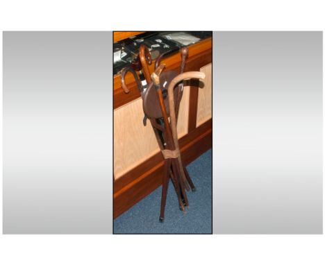 Collection Of Walking Canes/Sticks Together With A Shooting Stick