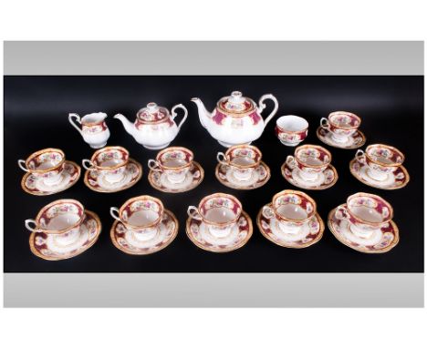 Royal Albert ( 28 ) Piece Tea Service ' Lady Hamilton ' Pattern. c.1939-1940. Comprises 12 Small Cups and Saucers, 2 Teapots,