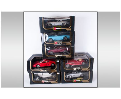 Burago Diecast Metal Model Cars, Scale 1/18 - 1/22 7 cars in total. Comprising, Rolls Royce Camargue, Lancia B24 Spider, Merc