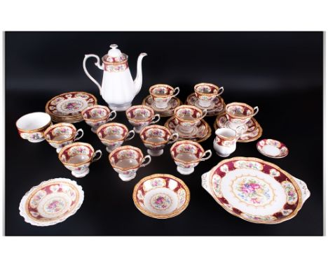 Royal Albert ( 39 ) Piece Part Tea and Coffee Service ' Lady Hamilton ' Pattern. c.1939-1940. Comprises 6 Trios - Med Size Cu