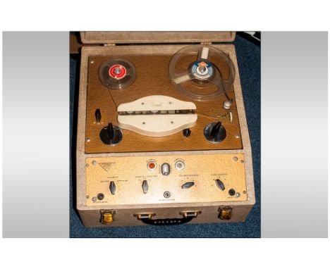 Vintage Tape Recorder Machine By Brenell London, in leatherette case of the period.