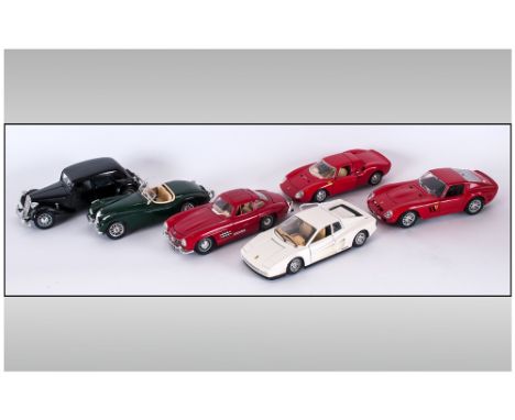 Durago - Scale 1-24 Die Cast Model Cars ( 6 ) In Total. 1/ Mercedes - Benz 300 SL - 1954. 2/ Ferrari - 1984 Testarossa. 3/ Ci