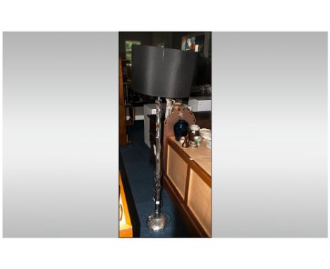 Modern Silvered Tone Standard Lamp Of Stylised Branch Form On A Shaped Root Base, Overall Height Including Shade 64 Inches