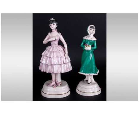 Goebel Vintage Huldah Figurines ( 2 ) In Total. 1/ Dancer - 9 Inches High. 2/ Winter Lady - 8.25 Inches High. c.1960's. Desig