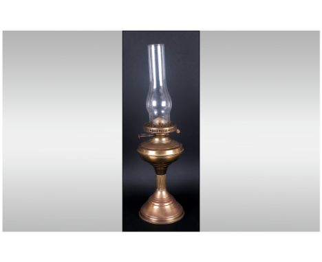 Edwardian Brass and Glass Table Oil Lamp, With Twin Burners. Working Condition. Stands 22 Inches High. 