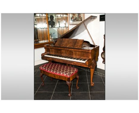 Eavestaff London Circa 1920's Walnut Baby Grand Boudoir Piano, supported on carved claw & ball legs, and a rope carved edge t