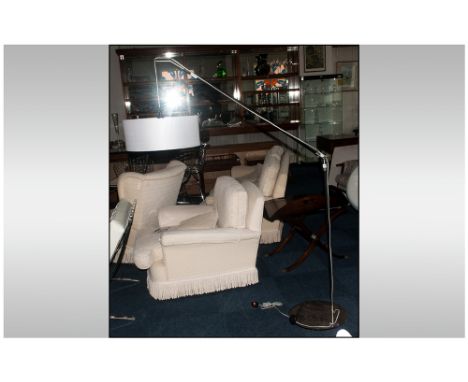 Contemporary Modernist Standard Lamp Of Black Metal Angular Form With Matt Chromed Base And Mounts 
