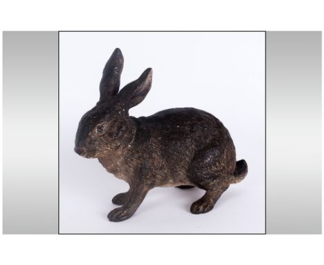 Austrian Signed & Fine Late 19th Century Cold Painted Bronze Figure Of A March Hare By Franz Bergman, signed. 5.5'' in height