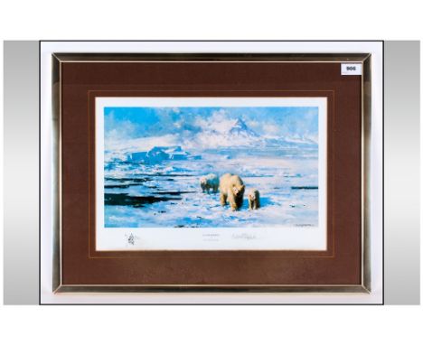 David Shepherd Pencil Signed Ltd Edition Coloured Print, Titled ' Ice Wilderness ' 11.25 x 17 Inches. Mounted and Framed Behi