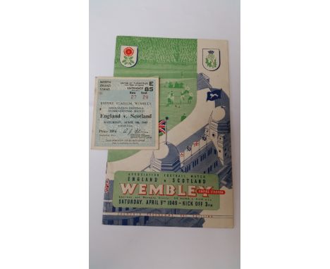 FOOTBALL, England home programme &amp; ticket, v Scotland, 9 April 1949, VG to EX, 2