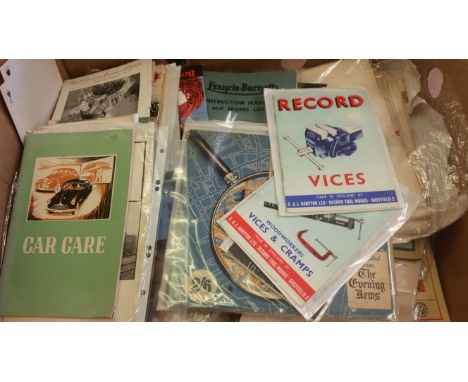 EPHEMERA, selection, inc. booklets, Morris Minor 1000, Francis-Barnet, Ford Fiesta Festival, Marples Tools, Duple buses (1964