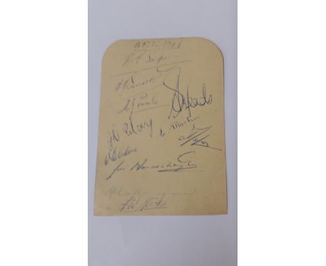 CRICKET, signed album page by Nottinghamshire 1949, eleven signatures inc. Simpson, Poole, Martin, Stocks etc., 3.25 x 4.5,  