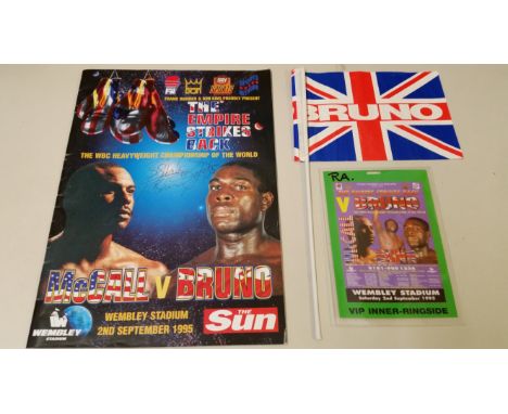 BOXING,  Frank Bruno selection, inc. v Oliver McCall (1995), programme (signed to cover by Bruno), Inner Ring VIP Accreditati
