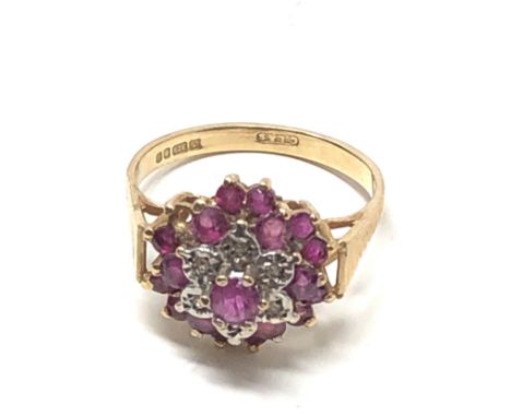 9ct gold vintage ruby &amp; diamond dress ring - as seen (3.9g) missing ruby 