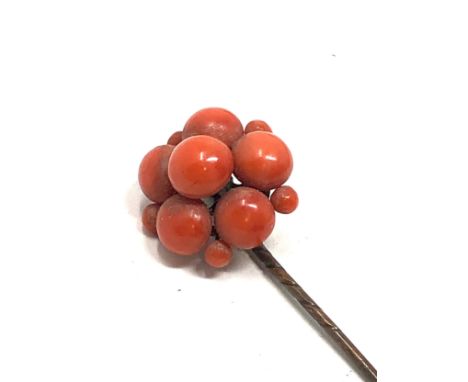 Antique coral stick pin head measures approx 1.9cm 