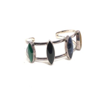 Vintage mexican silver stone set bangle hallmarked mex 950 weight approx 38g 