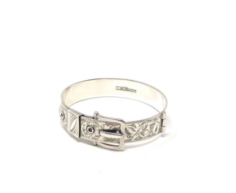 Vintage sterling silver folitate etched belt buckle bangle 