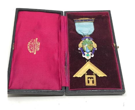 Boxed silver &amp; enamel masonic jewel sherbrook lodge  N0 6393 