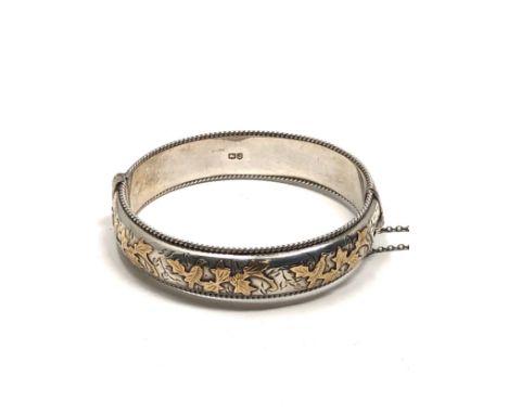 Vintage silver &amp; gold embossed bangle weight 28g 