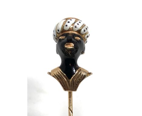 Antique 14ct Gold &amp; enamel blackamoor stick pin measures approx 7.2cm long weight 3.1g 