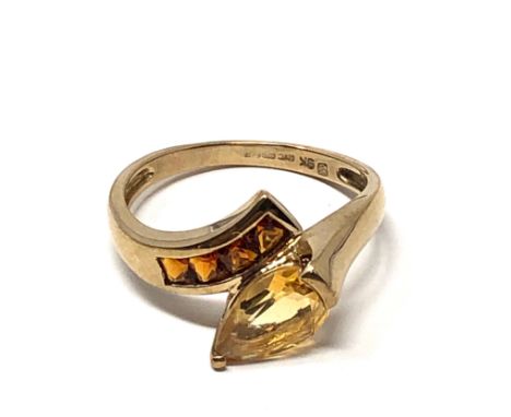 9ct gold vintage yellow &amp; orange citrine dress ring (2.6g) 