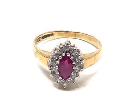 9ct gold vintage ruby &amp; cz dress ring (2.6g) 