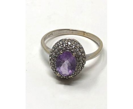 14ct white gold amethyst &amp; clear stone dress ring (3.2g) 