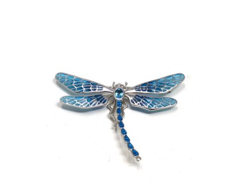 Silver  Plique A Jour enamel large dragonfly brooch measures approx 6.5cm wide 