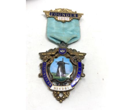 Boxed silver &amp; enamel masonic jewel founder 1927 rottingdean lodge No 4961
