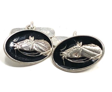 Butler &amp; wilson silver &amp; enamel horse racing cufflinks 