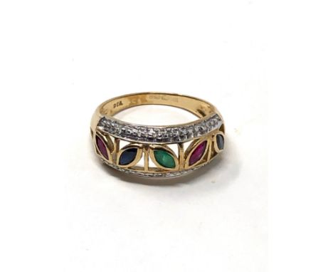 9ct gold ruby, sapphire, emerald &amp; diamond dress ring (2.3g) 