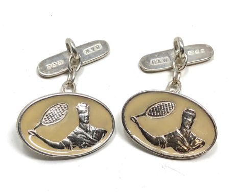 Butler &amp; wilson silver &amp; enamel tennis cufflinks 