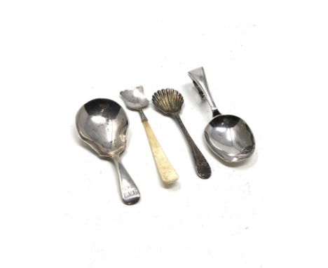 Selection of antique silver spoons includes tea caddy spoon feeding spoon etc 