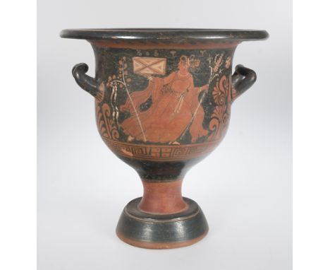 Pottery krater with red figures on a black background. Greece. 4th century B.C. 33 x 33 cm.Provenance: Acquired in Maître Car